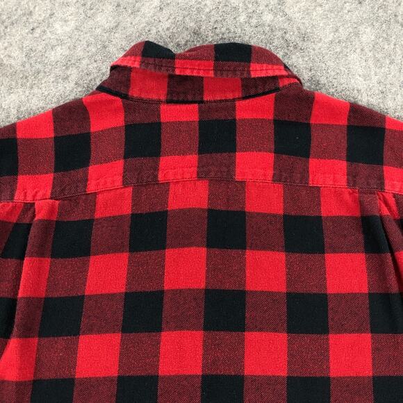 Uniqlo Button Up Flannel Mens Medium Black Red Plaid Long Sleeve Shirt Pocket - Picture 6 of 10